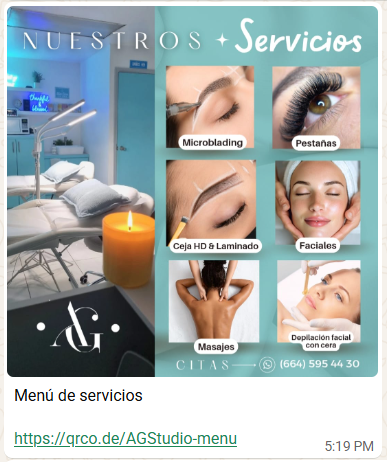Menú de servicios: Microblading, pestañas, cejas, faciales, masajes y depilación facial